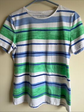Talbots White Tee with Green and Blue Stripes
